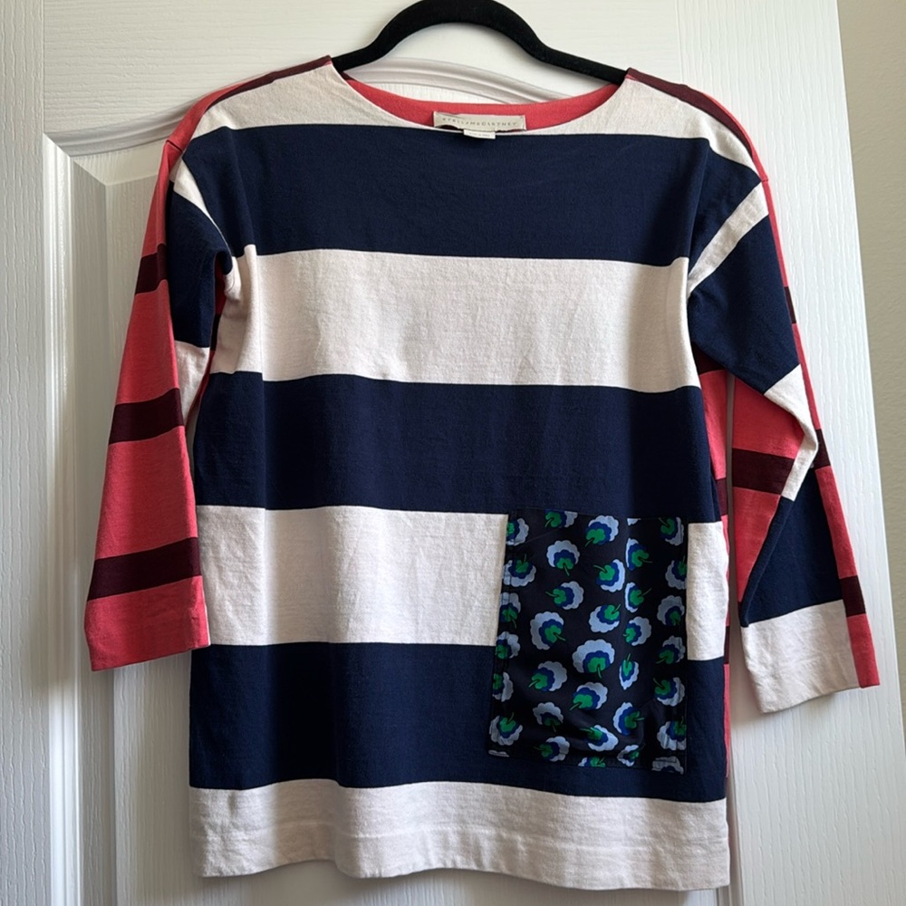 Stella McCartney Stripe 3/4 Sleeve Top size 36 - 100% cotton - front pocket